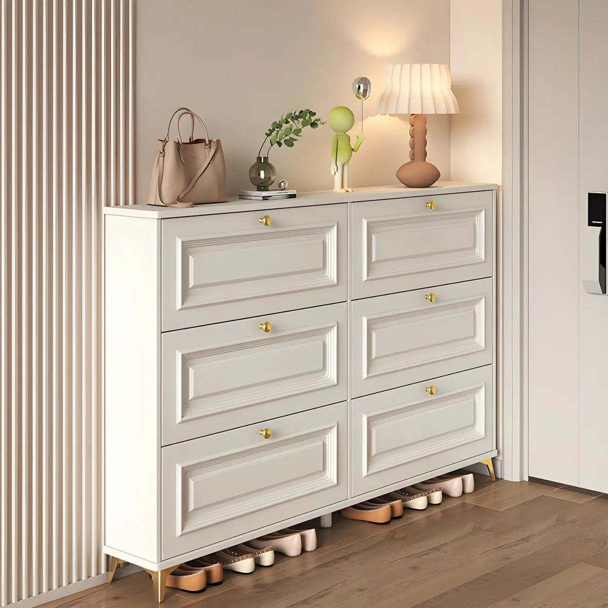Adjustable Wood Hallway White Drop Front Shoe Storage Image - 8