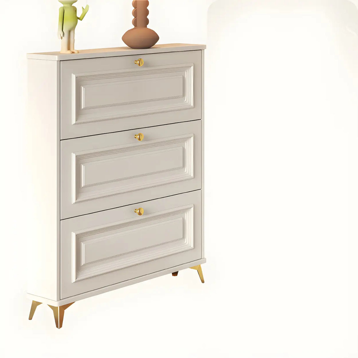 Adjustable Wood Hallway White Drop Front Shoe Storage Image - 9