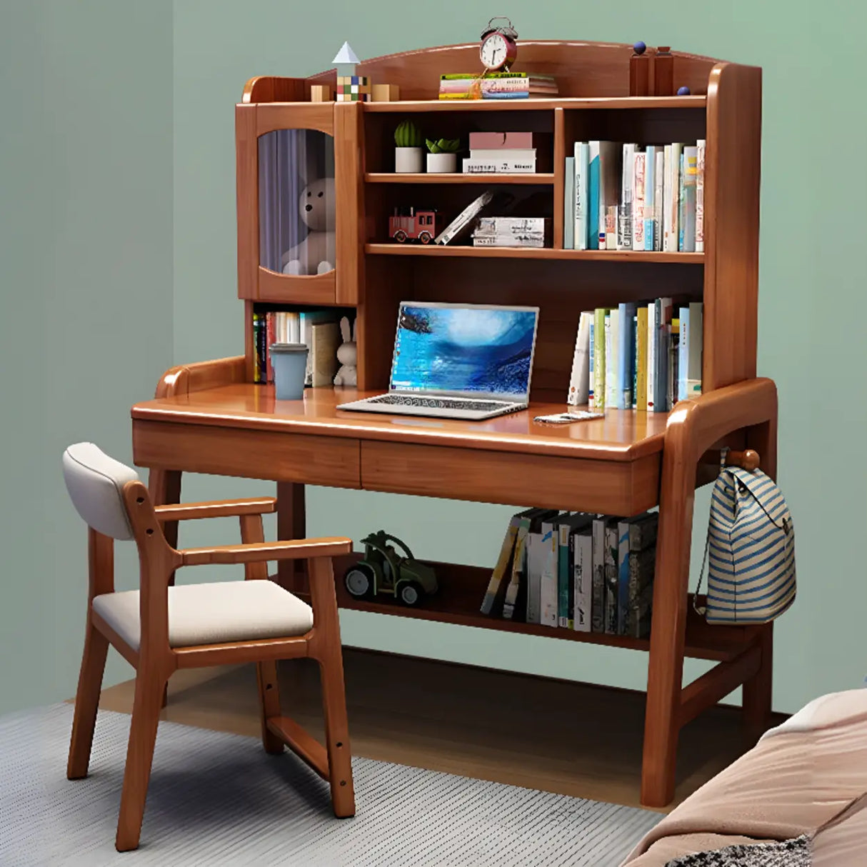 Adjustable Wood Storage Kids Desk with Cabinet and Hutch Image - 1