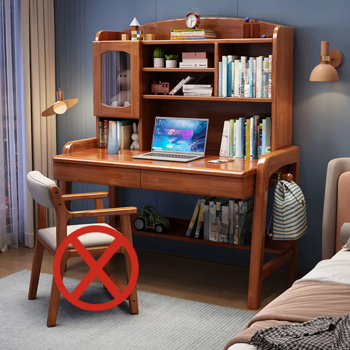 Adjustable Wood Storage Kids Desk with Cabinet and Hutch Image - 3