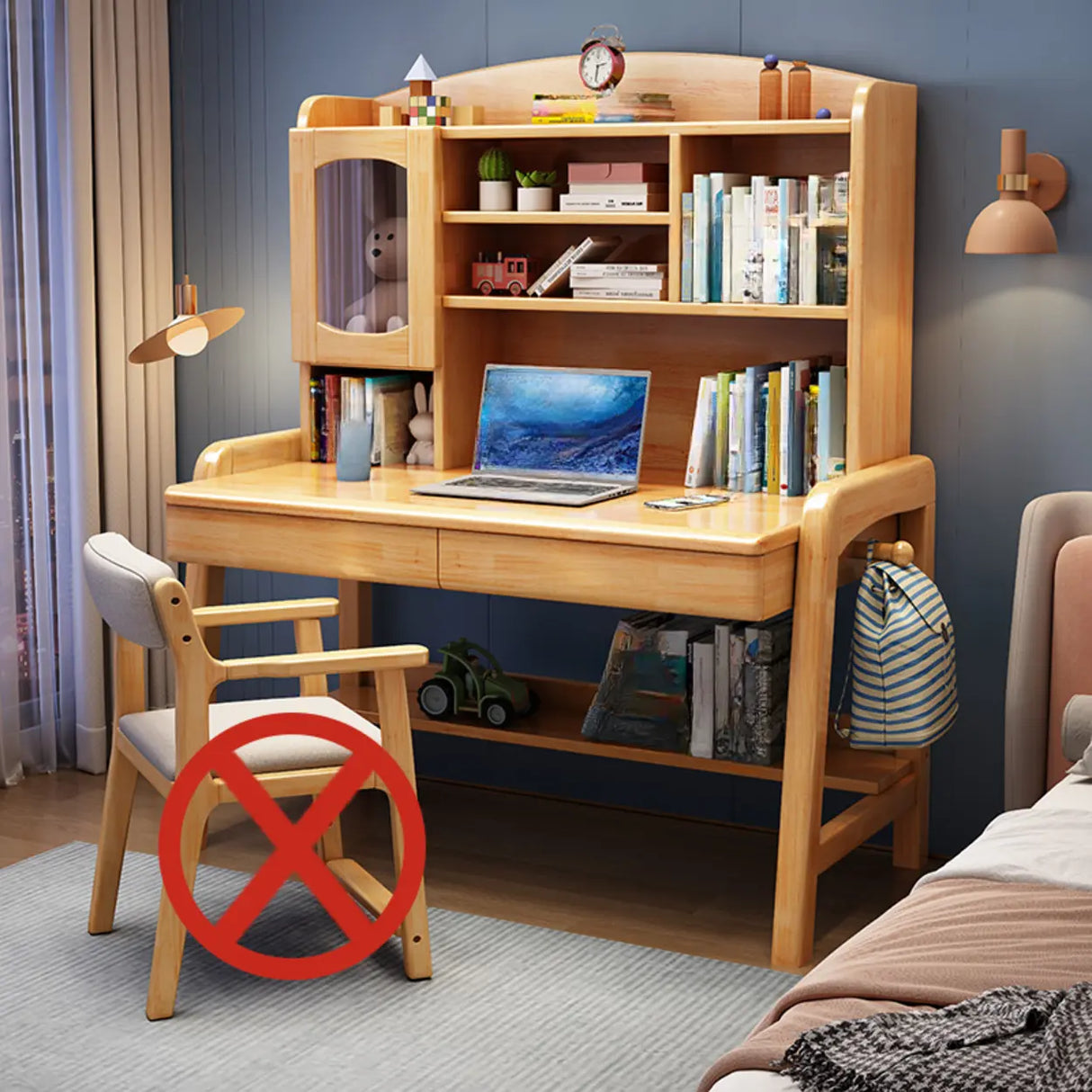 Adjustable Wood Storage Kids Desk with Cabinet and Hutch Image - 5