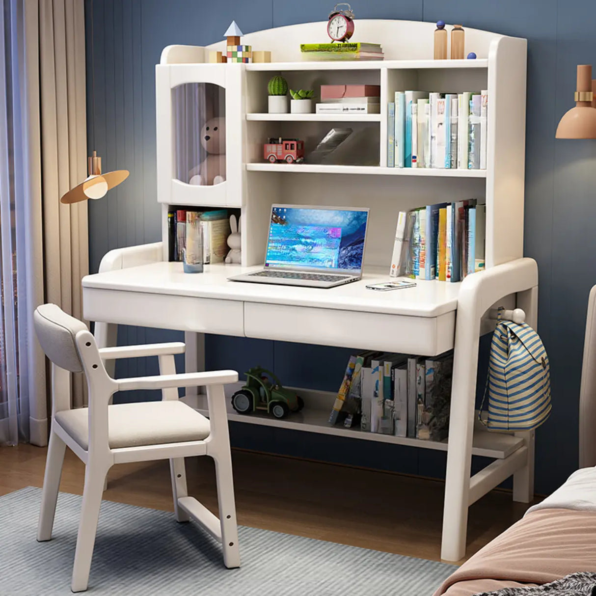 Adjustable Wood Storage Kids Desk with Cabinet and Hutch Image - 7