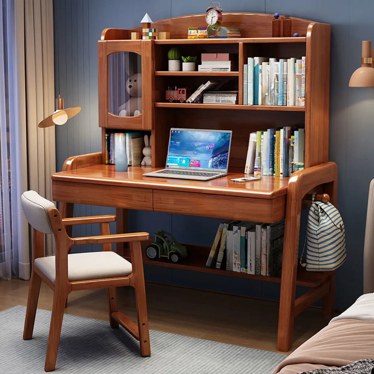 Adjustable Wood Storage Kids Desk with Cabinet and Hutch Image - 9