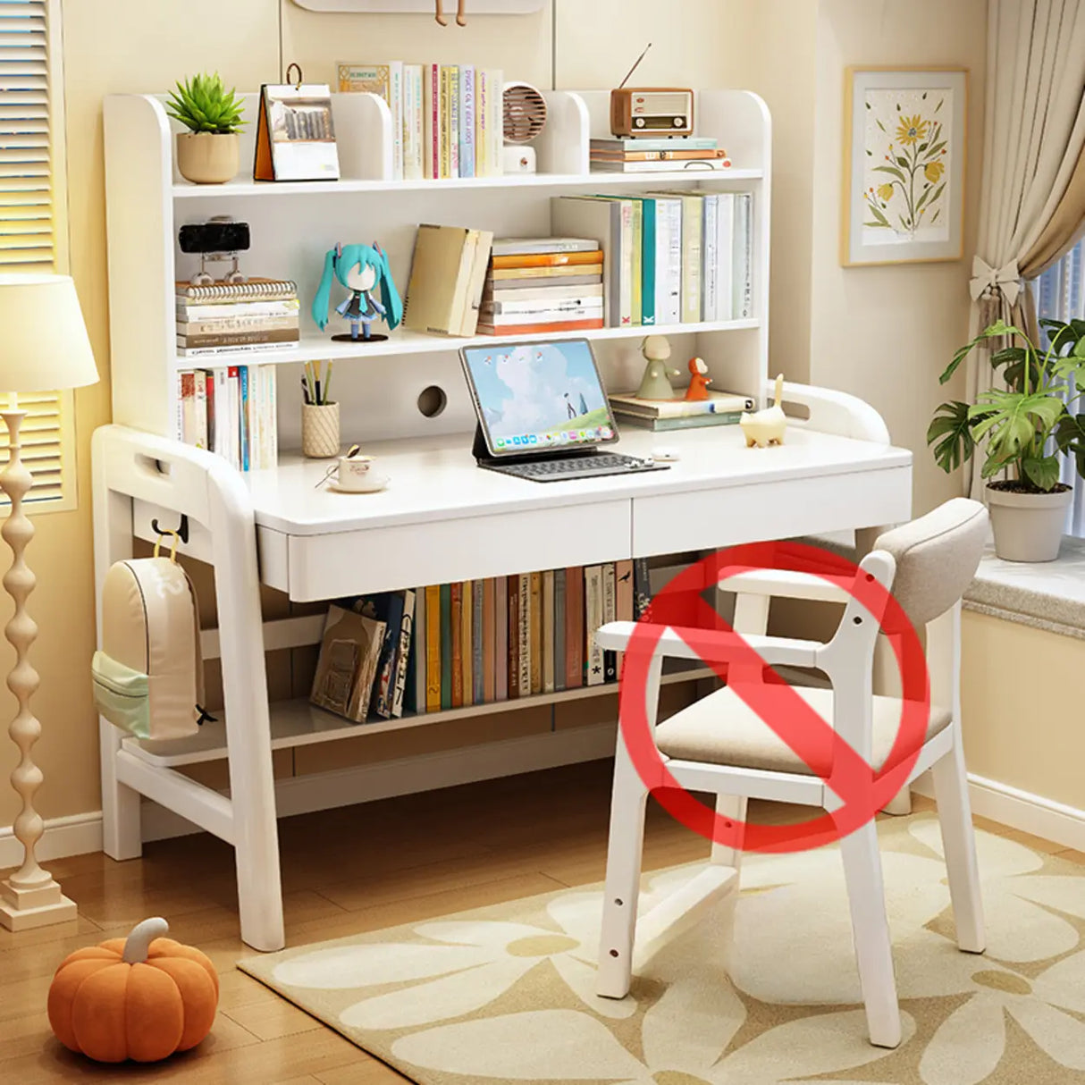 Adjustable Wood Storage Kids Desk with Drawer and Hutch Image - 11