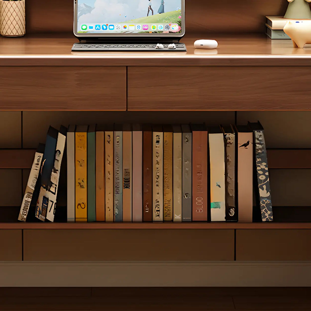 Adjustable Wood Storage Kids Desk with Drawer and Hutch Image - 13