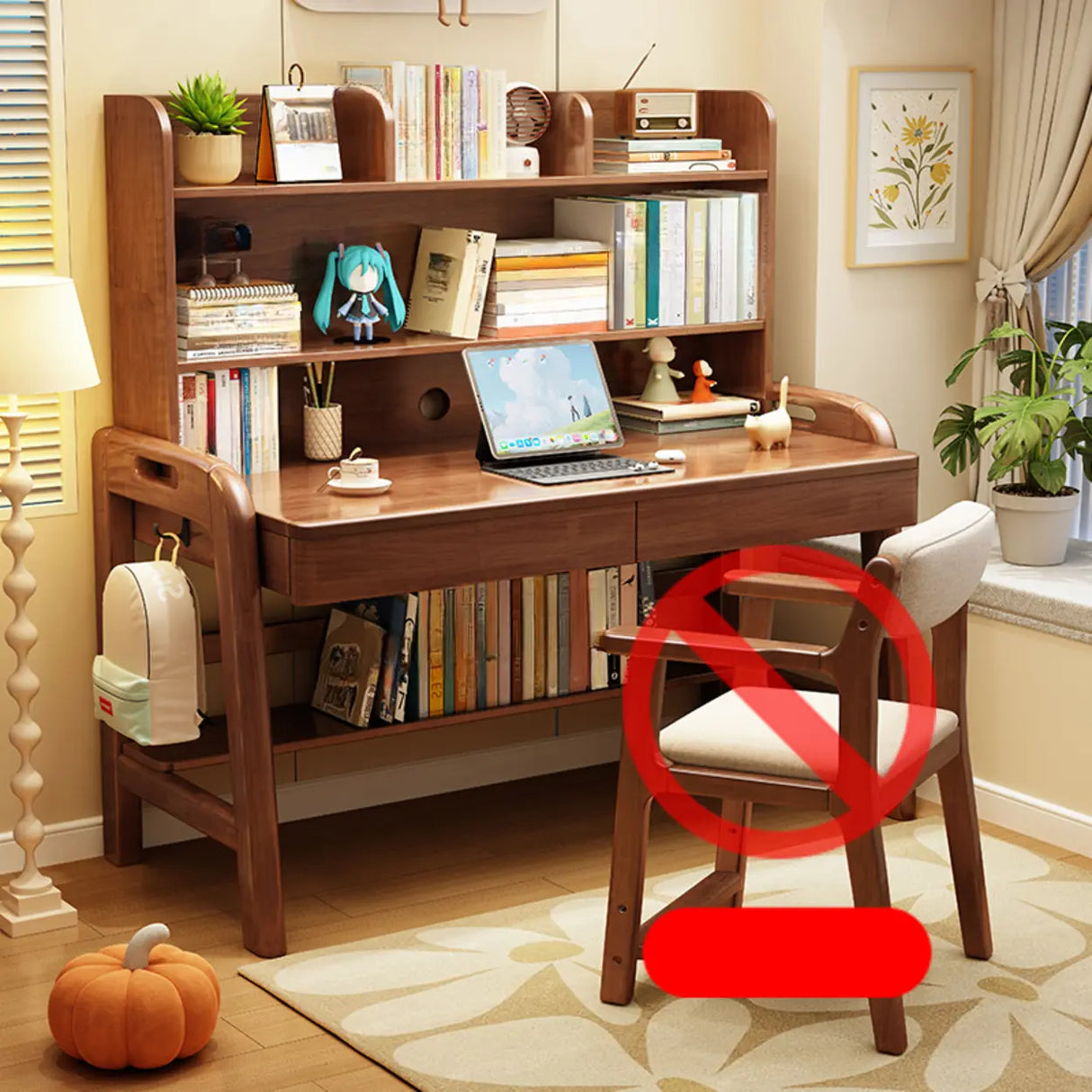 Adjustable Wood Storage Kids Desk with Drawer and Hutch Image - 15