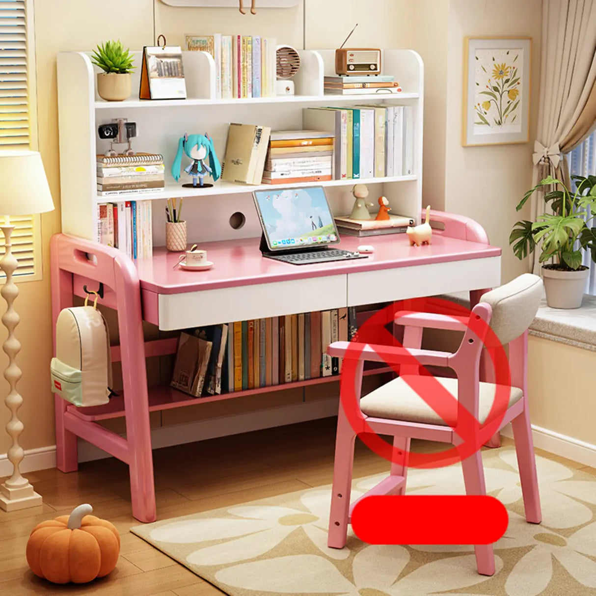 Adjustable Wood Storage Kids Desk with Drawer and Hutch Image - 17