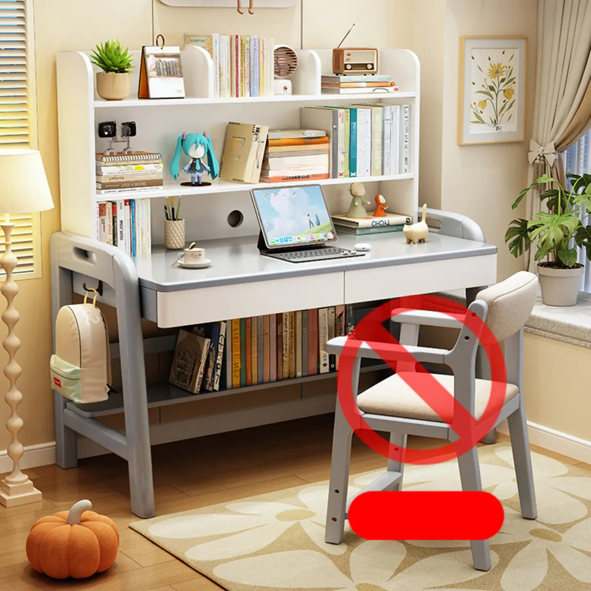 Adjustable Wood Storage Kids Desk with Drawer and Hutch Image - 19