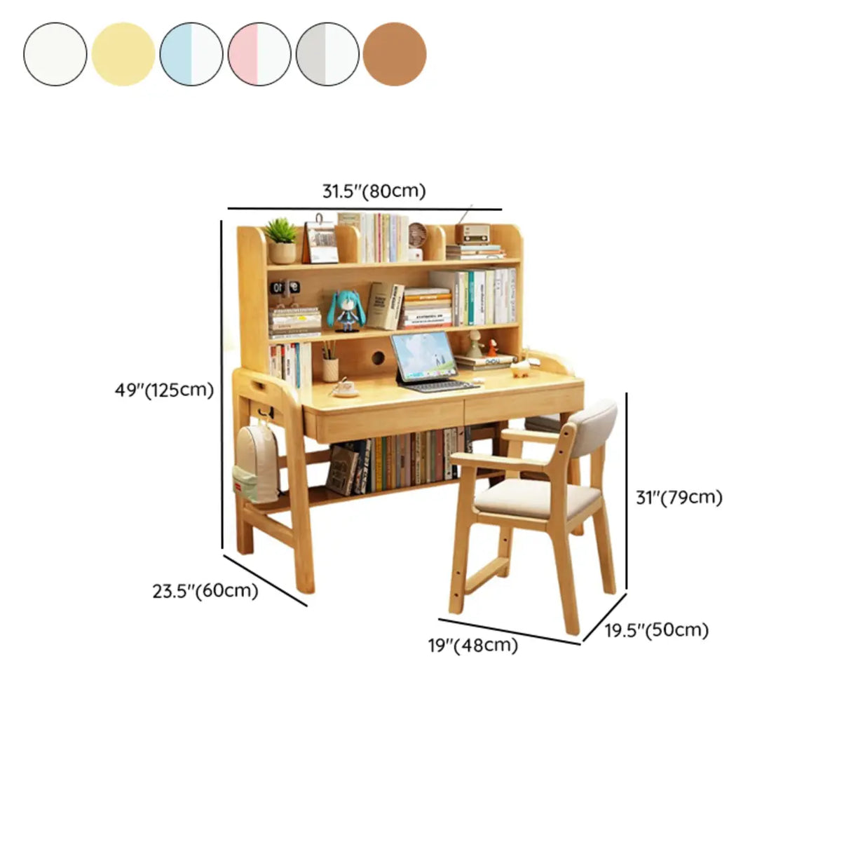 Adjustable Wood Storage Kids Desk with Drawer and Hutch Image - 24