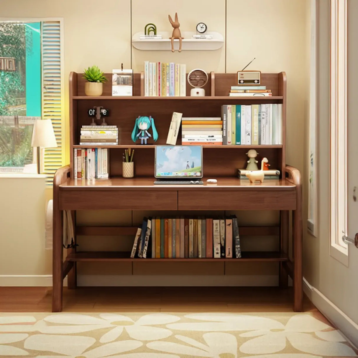 Adjustable Wood Storage Kids Desk with Drawer and Hutch Image - 4