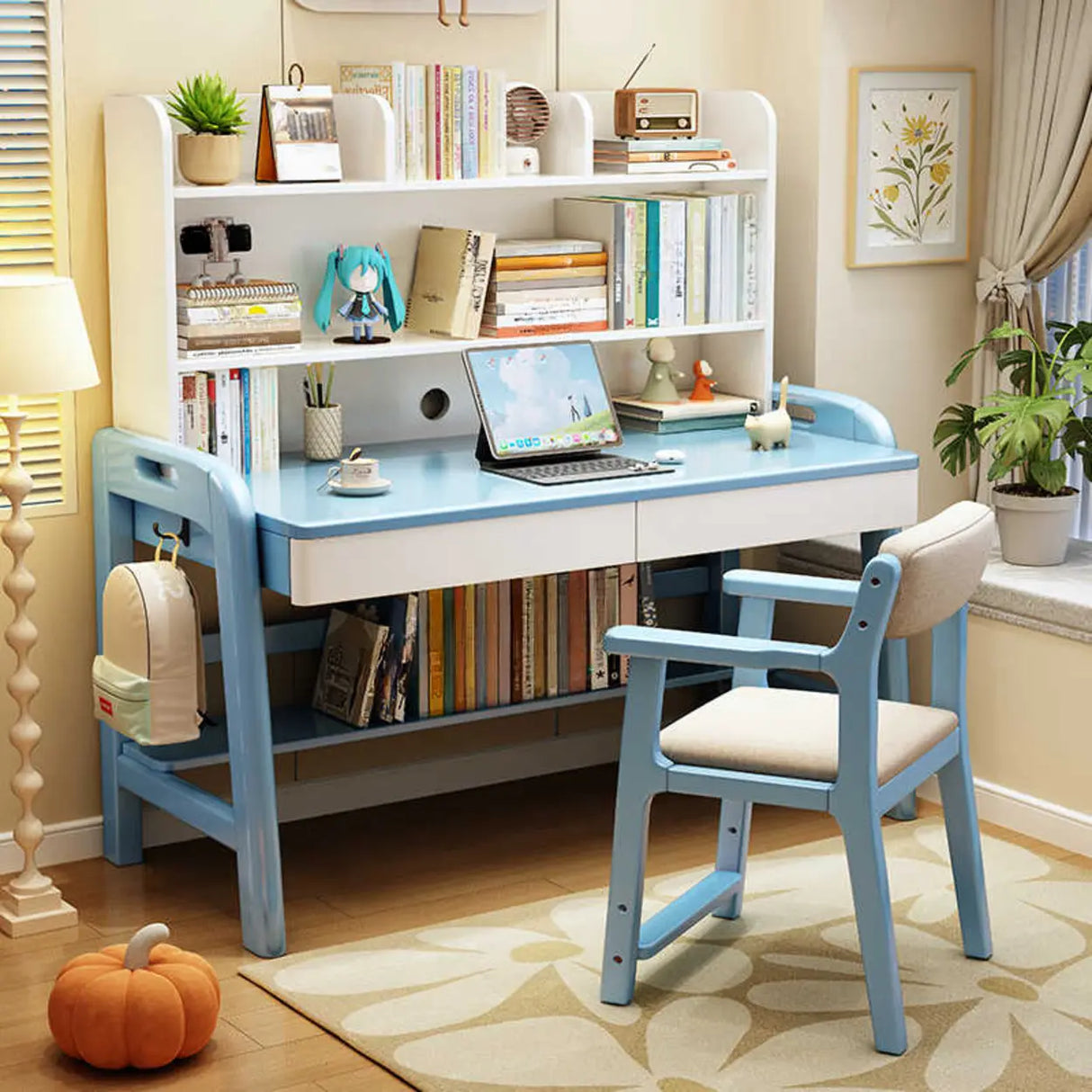 Adjustable Wood Storage Kids Desk with Drawer and Hutch Image - 5