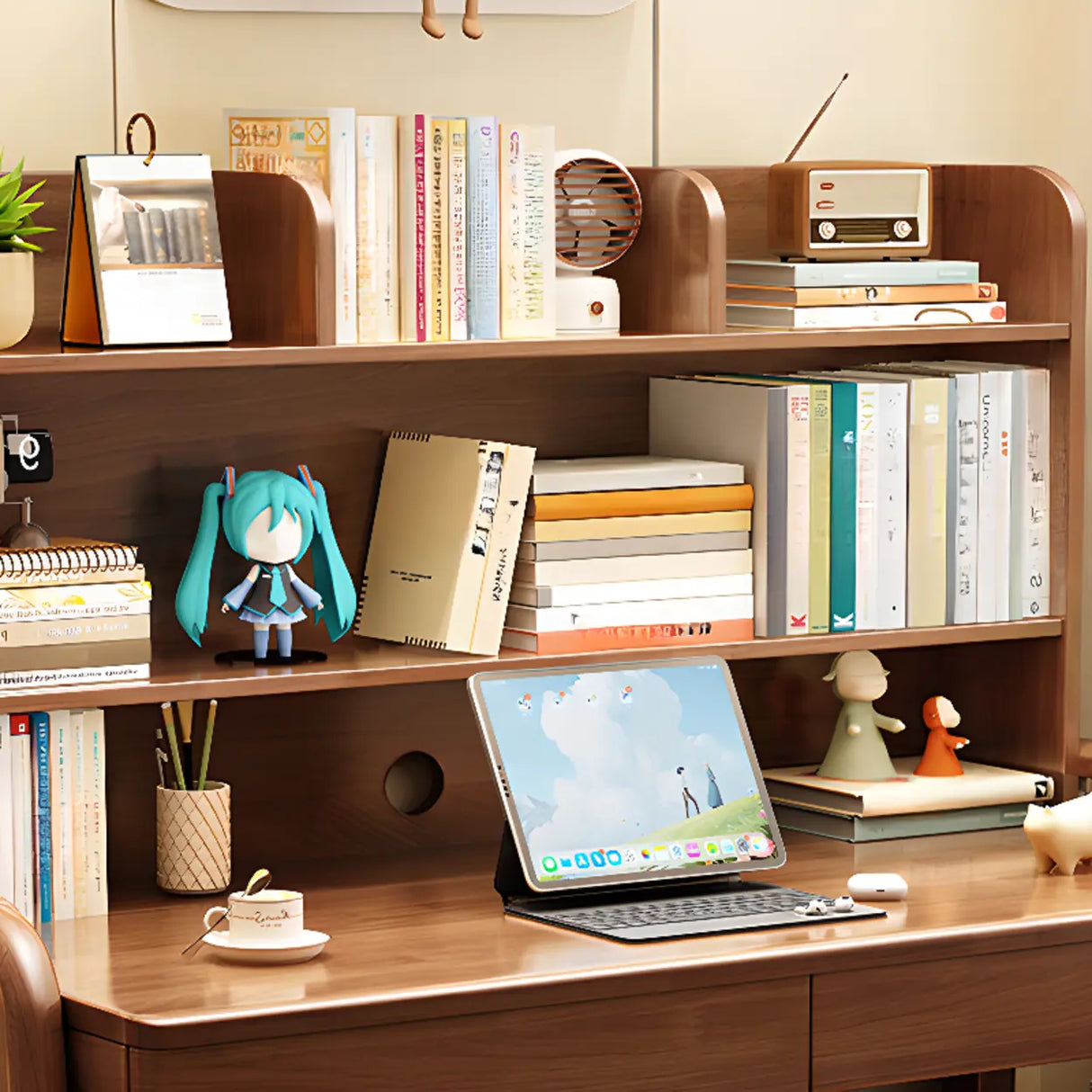 Adjustable Wood Storage Kids Desk with Drawer and Hutch Image - 6