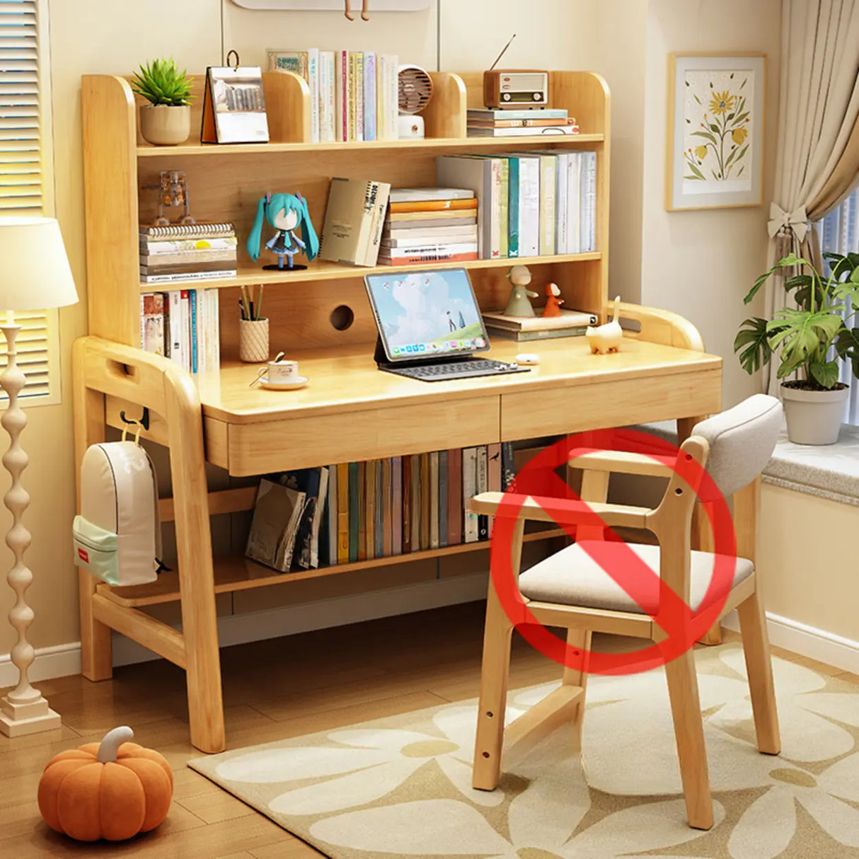Adjustable Wood Storage Kids Desk with Drawer and Hutch Image - 7
