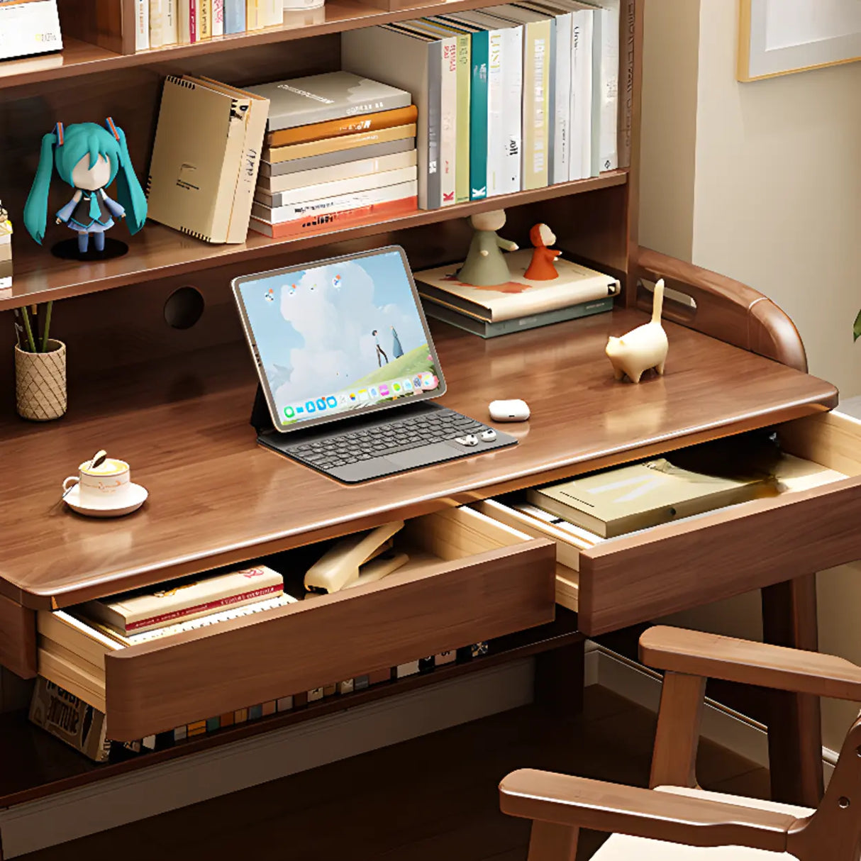 Adjustable Wood Storage Kids Desk with Drawer and Hutch Image - 8