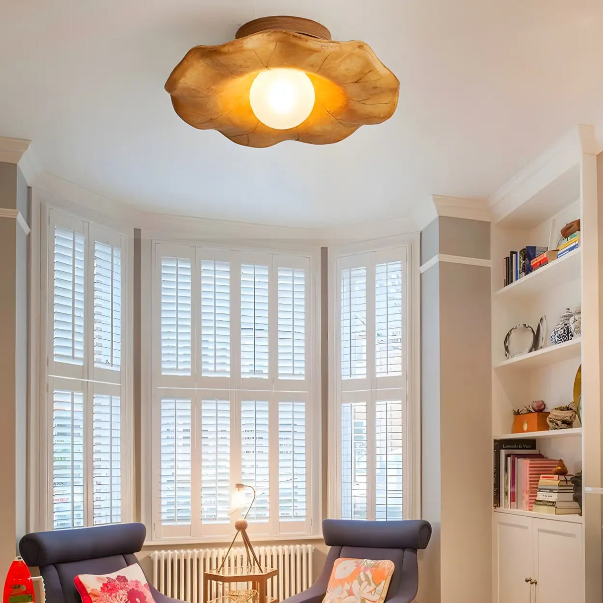 Aisle Natural Flower Wood Resin Semi-Flush Mount Light Image - 10