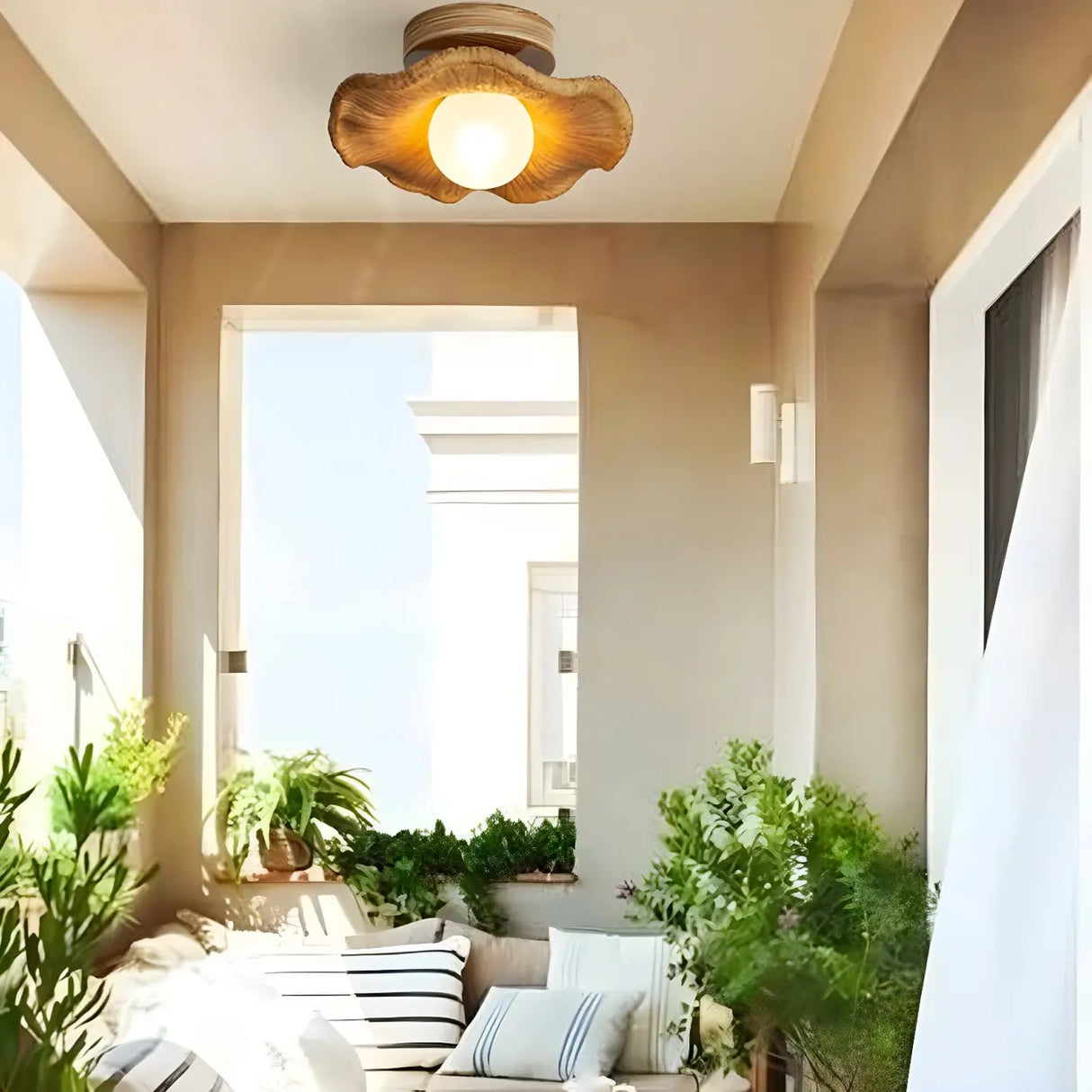 Aisle Natural Flower Wood Resin Semi-Flush Mount Light Image - 12