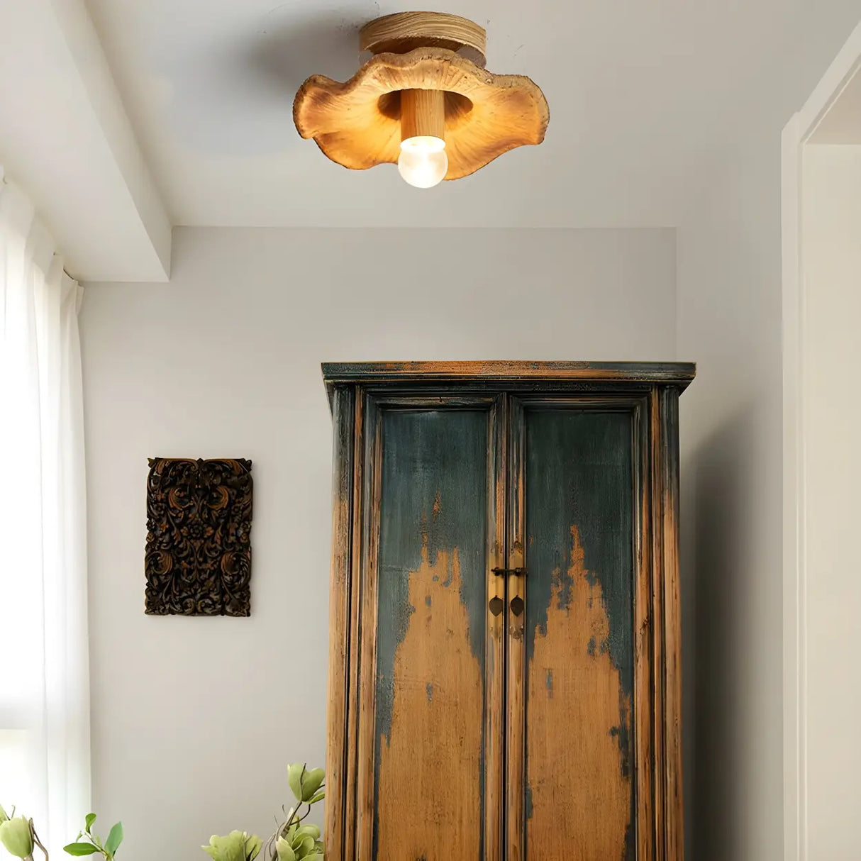 Aisle Natural Flower Wood Resin Semi-Flush Mount Light Image - 14