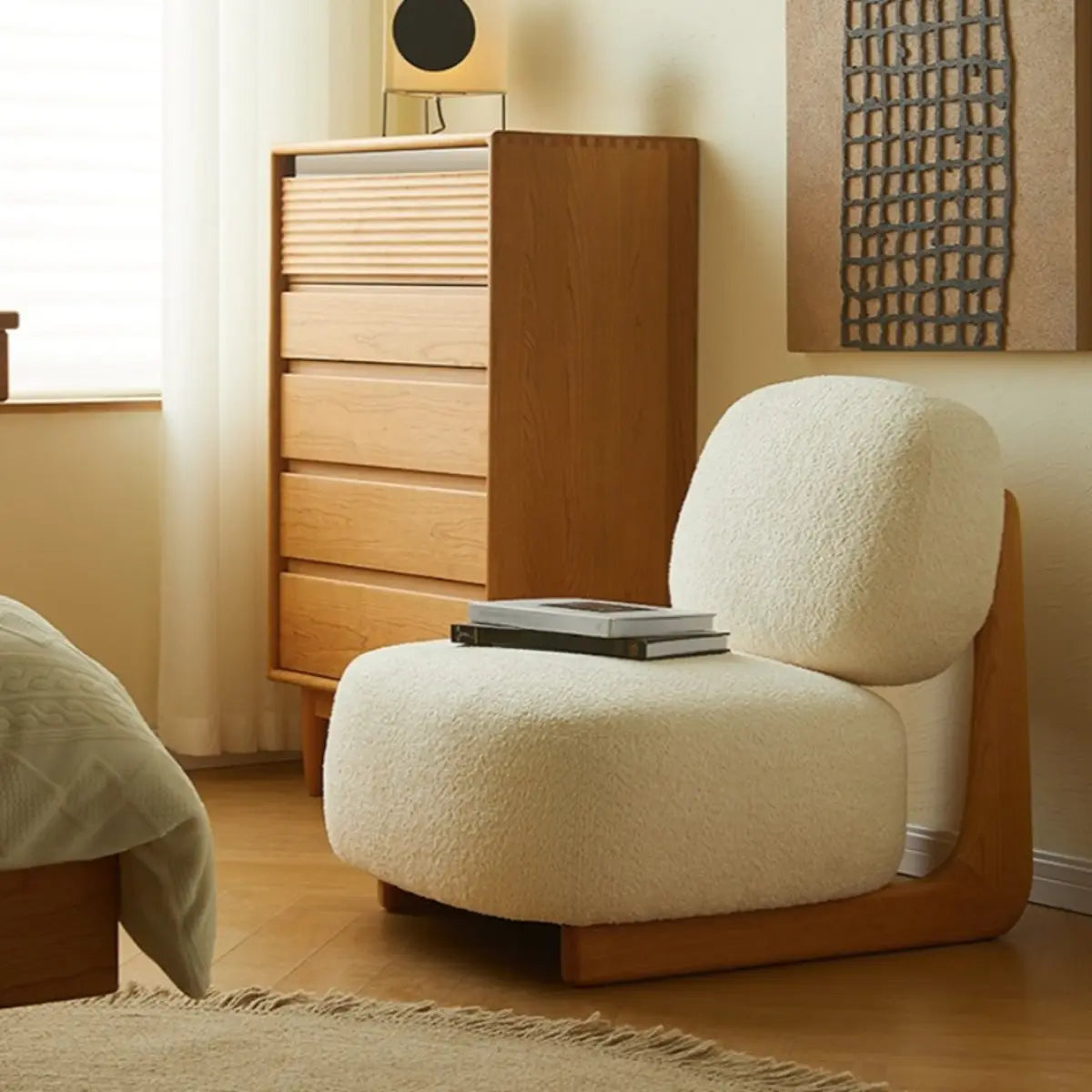 Alpaca Wool Biscuit Back Cherry Wood Sled Side Chair Image - 1