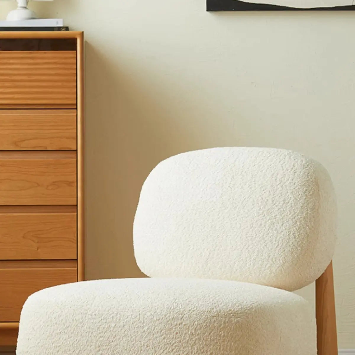 Alpaca Wool Biscuit Back Cherry Wood Sled Side Chair Image - 12