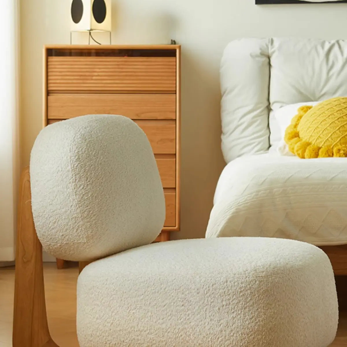 Alpaca Wool Biscuit Back Cherry Wood Sled Side Chair Image - 4