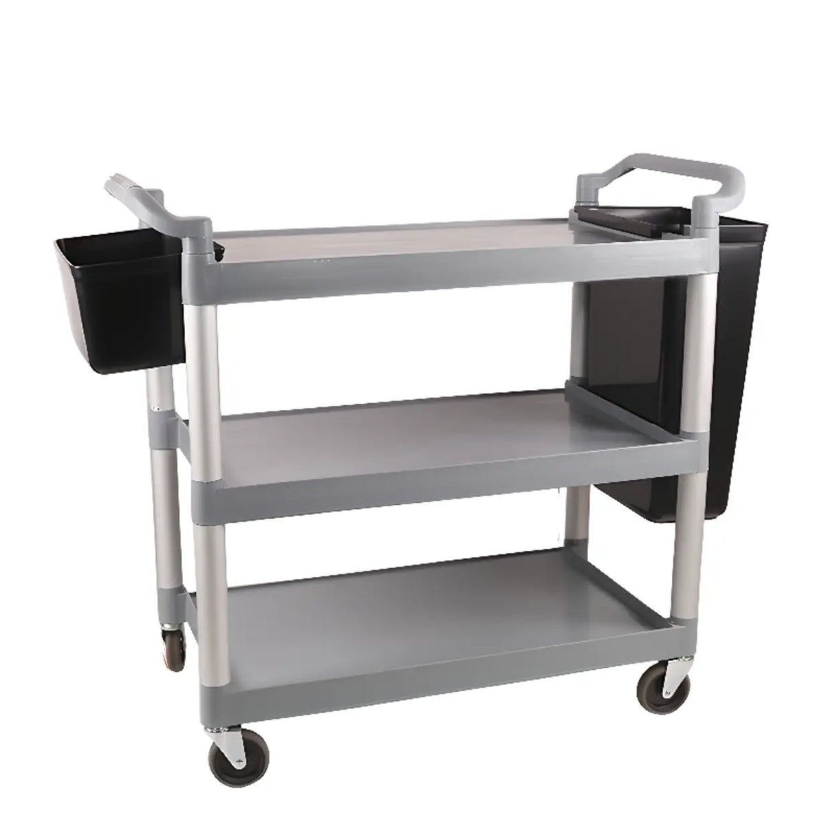 Aluminum Casters Utility Cart with Shelves and Bin Image - 3