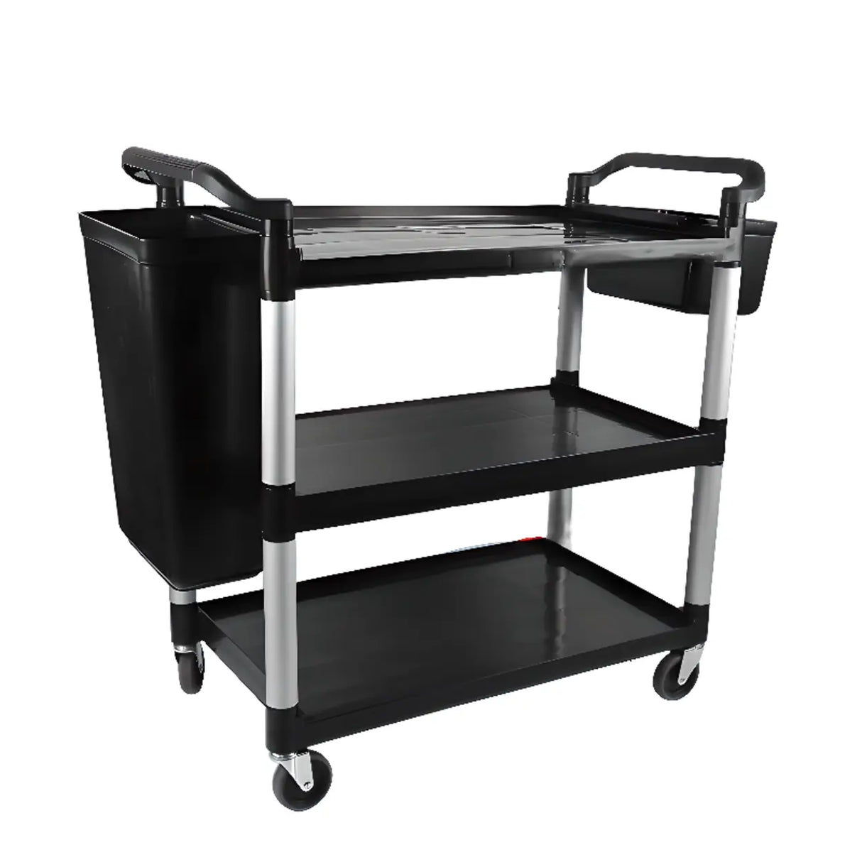 Aluminum Casters Utility Cart with Shelves and Bin Image - 4