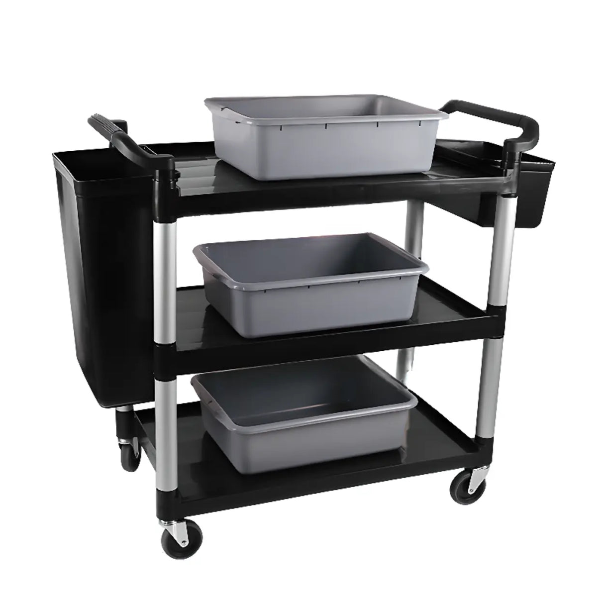 Aluminum Casters Utility Cart with Shelves and Bin Image - 6