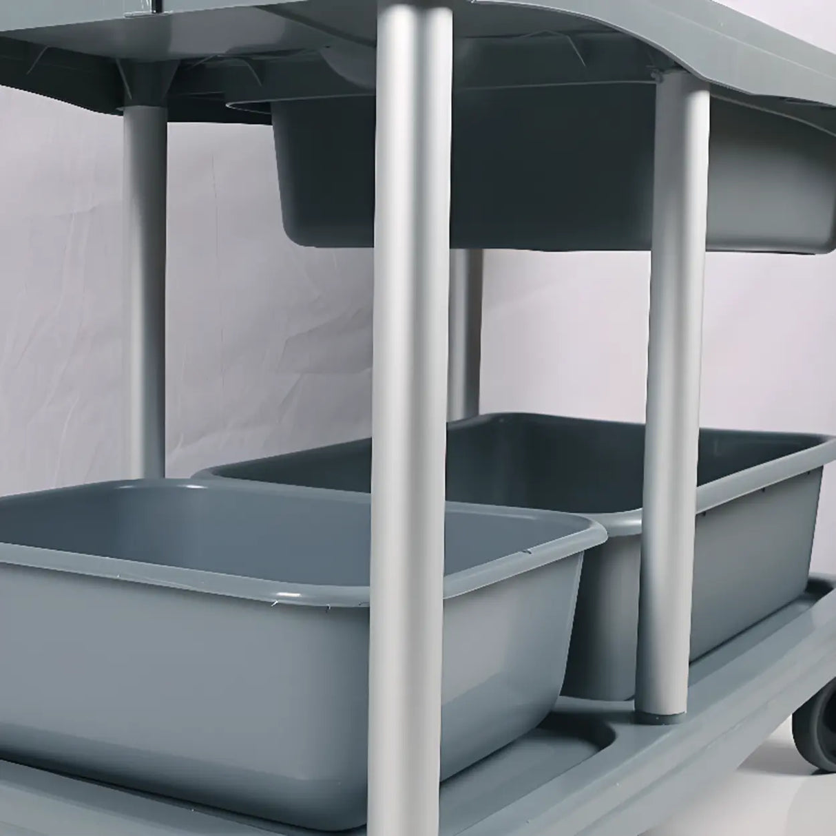 Aluminum Casters Utility Cart with Shelves and Bin Image - 7