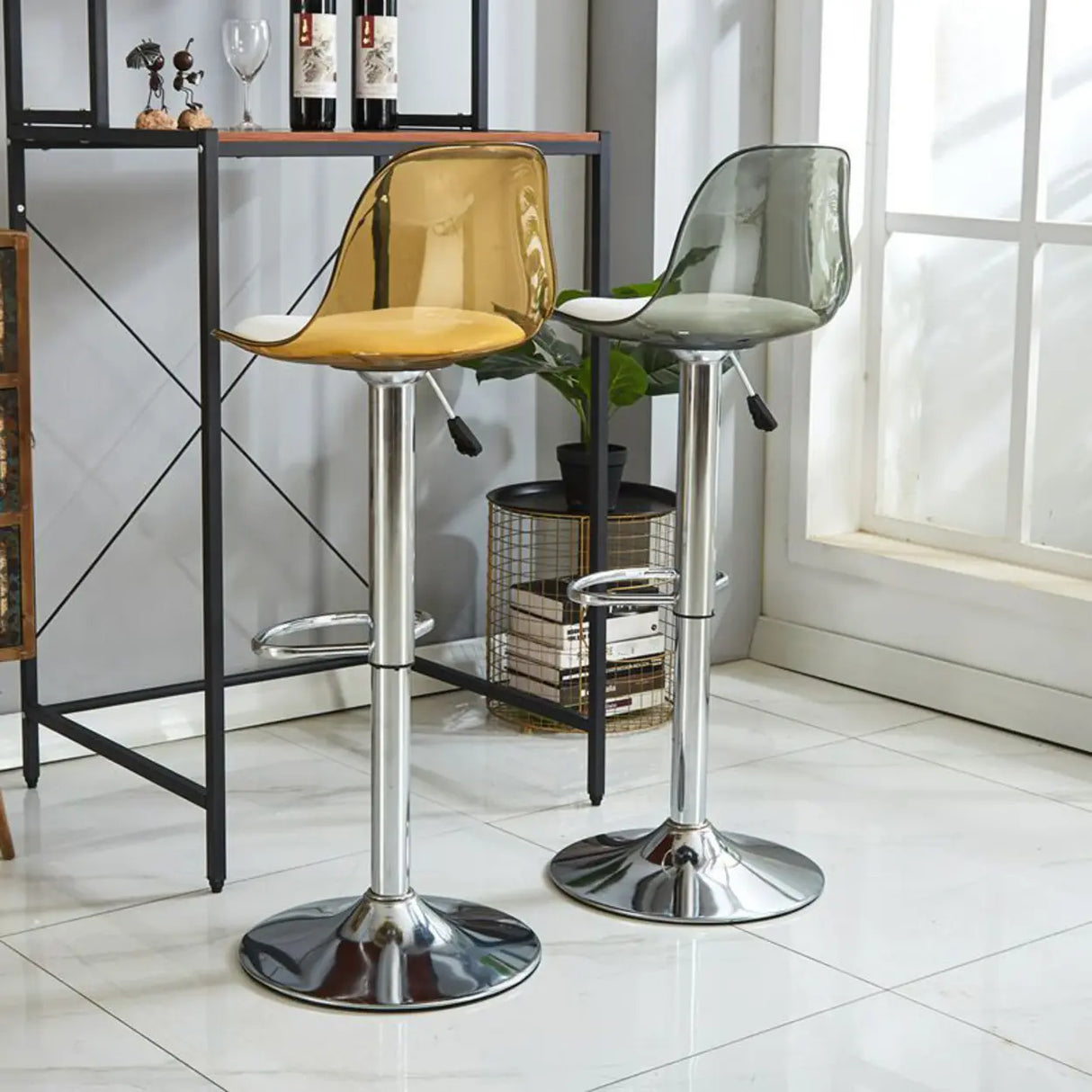 Amber Bucket Acrylic Adjustable Swivel Low Back Bar Stool Image - 5