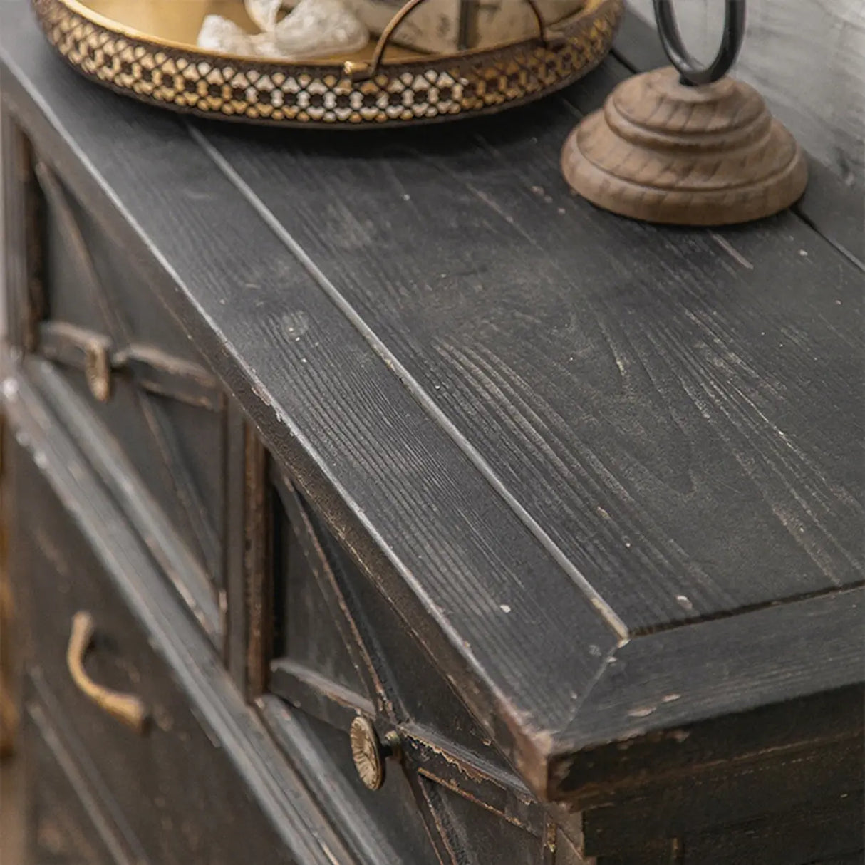 American Country Vintage Distressed Wood Drawer Buffet Sideboard Image - 2