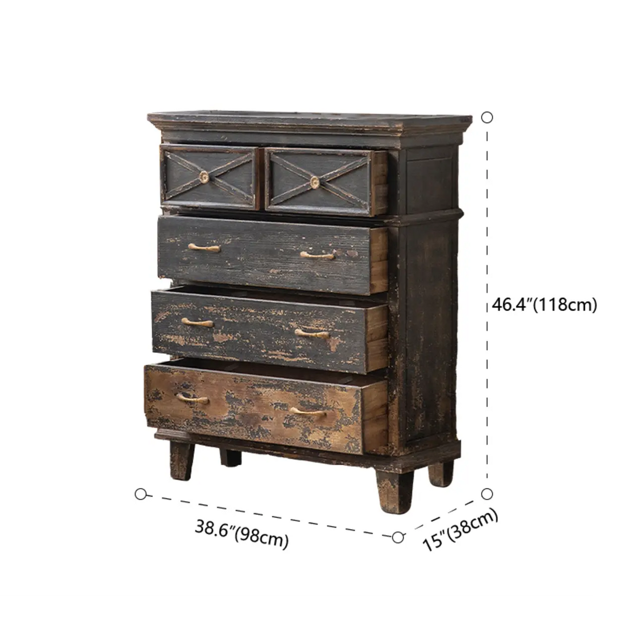 American Country Vintage Distressed Wood Drawer Buffet Sideboard
