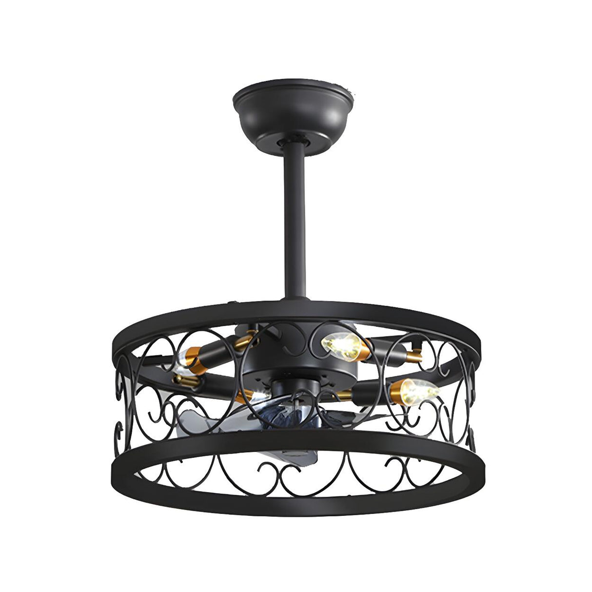 American Style Unique Black Cage Ceiling Fan With Light Image - 10