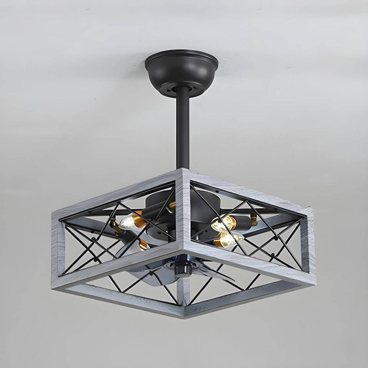 American Style Unique Black Cage Ceiling Fan With Light Image - 11