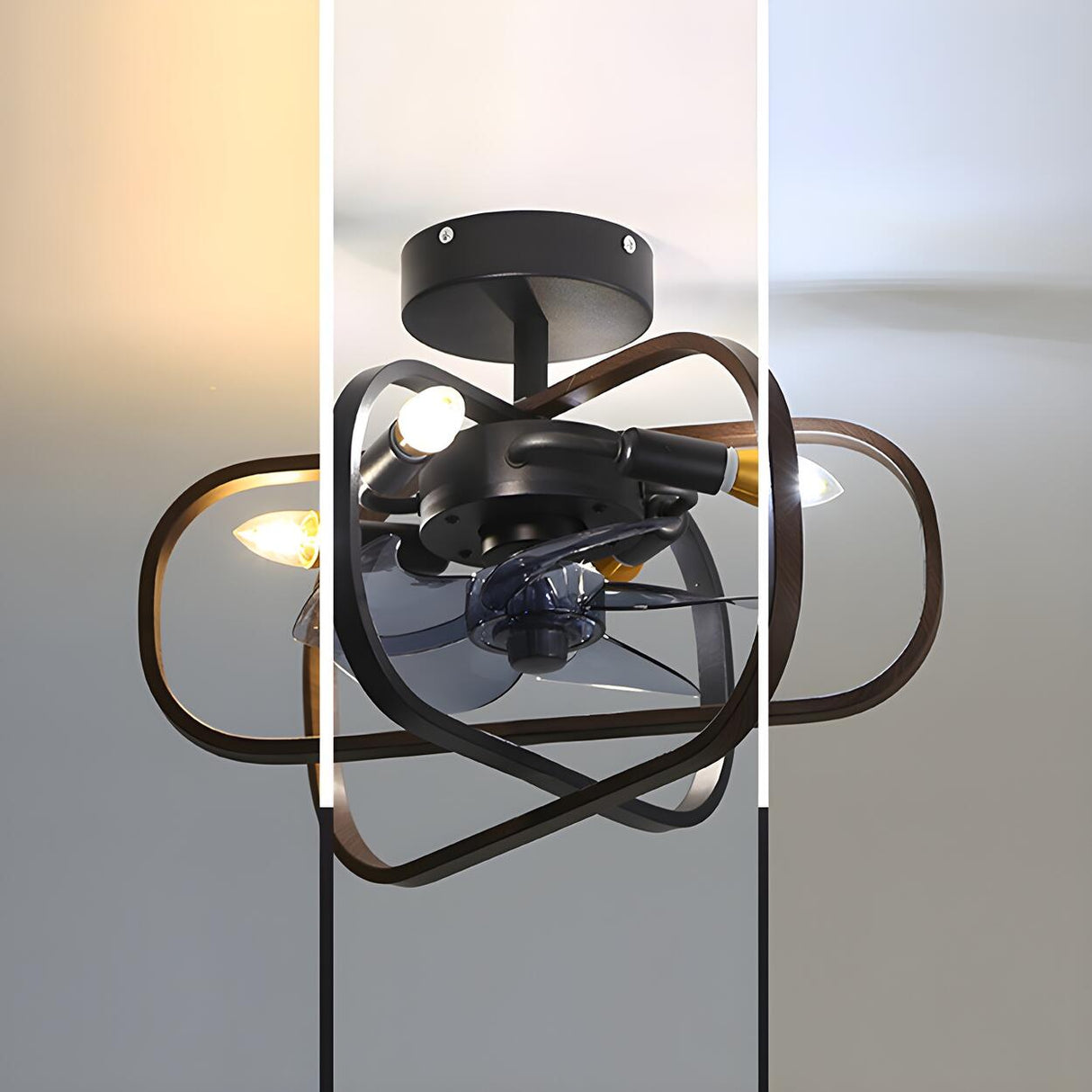 American Style Unique Black Cage Ceiling Fan With Light Image - 12