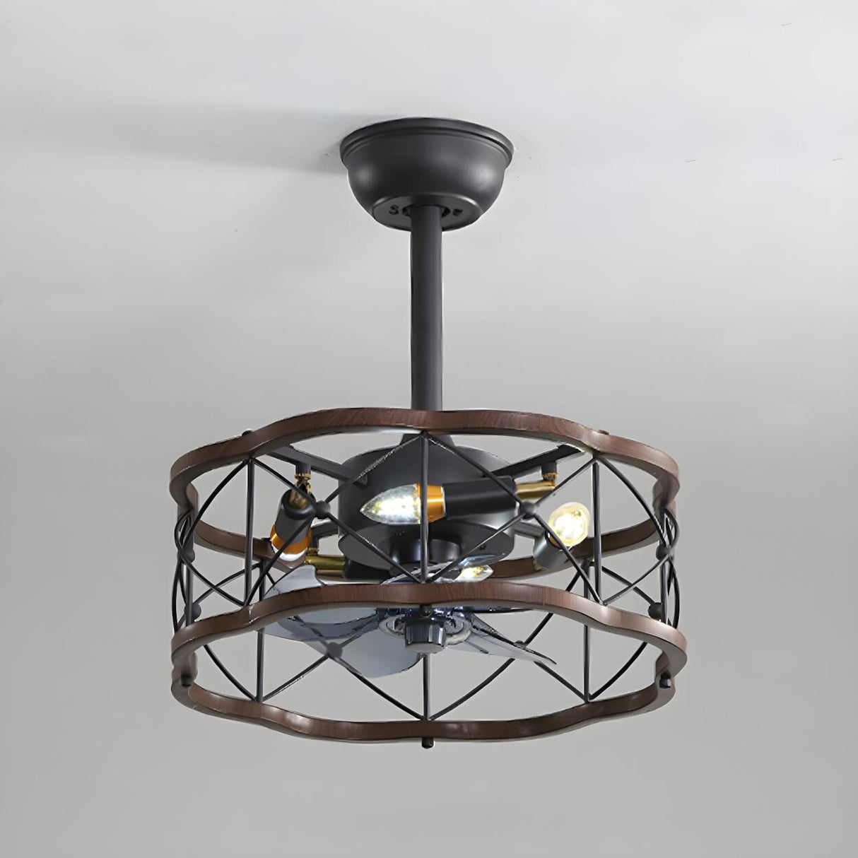 American Style Unique Black Cage Ceiling Fan With Light Image - 15