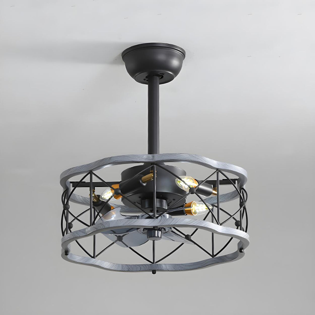 American Style Unique Black Cage Ceiling Fan With Light Image - 16