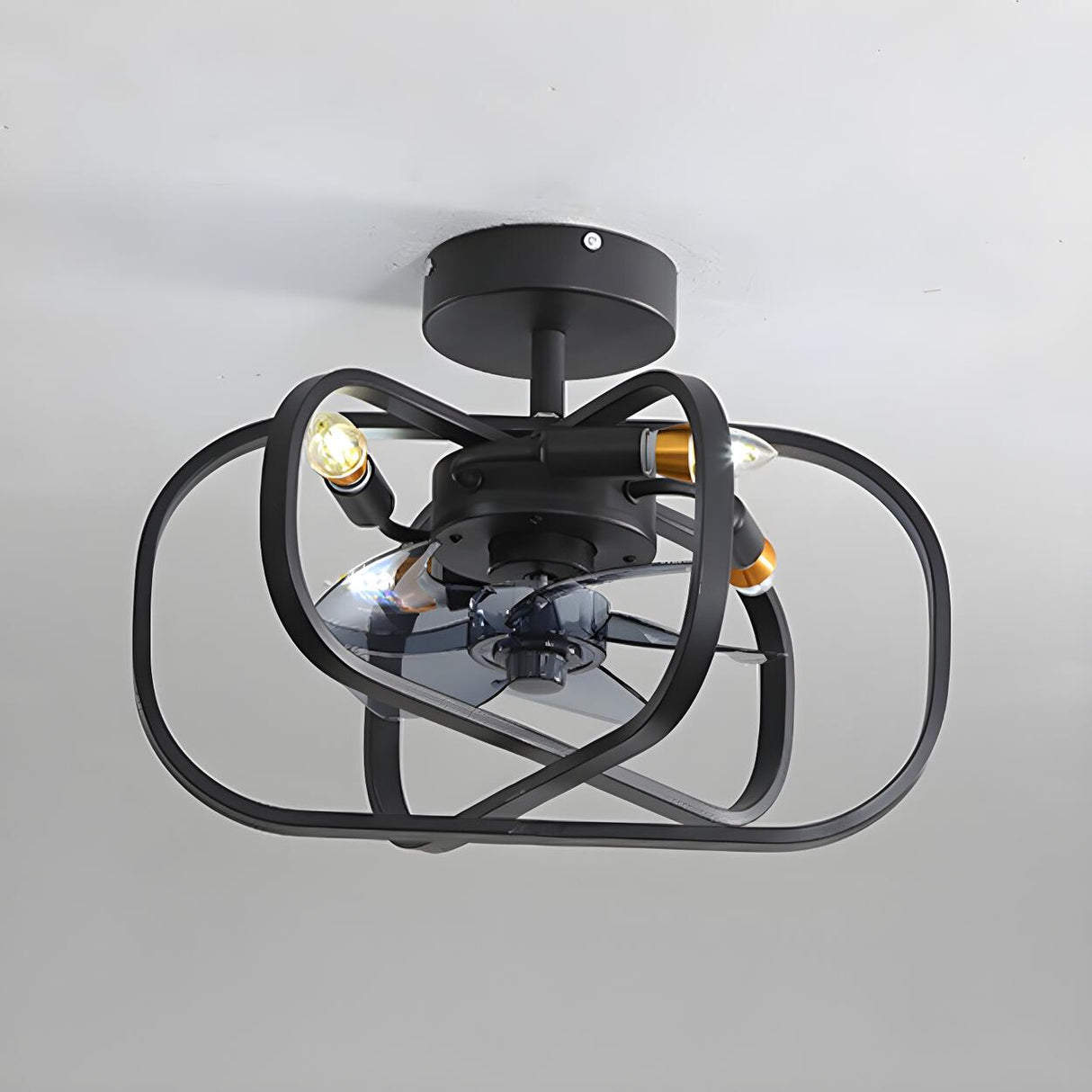American Style Unique Black Cage Ceiling Fan With Light Image - 17