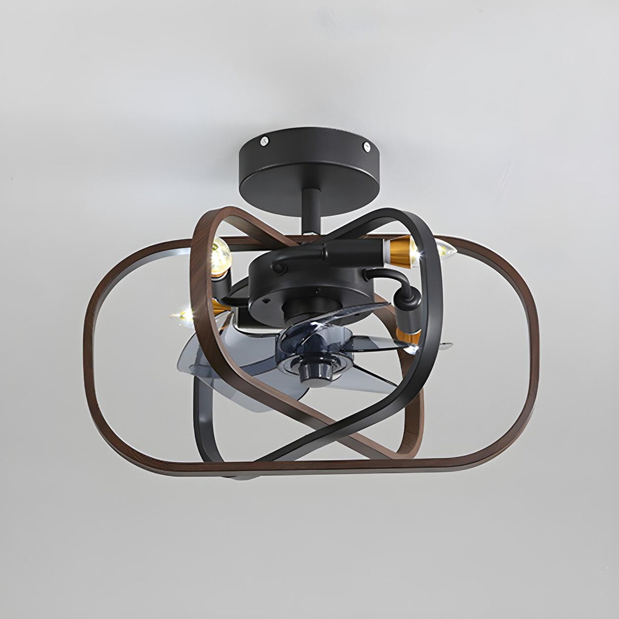 American Style Unique Black Cage Ceiling Fan With Light Image - 18