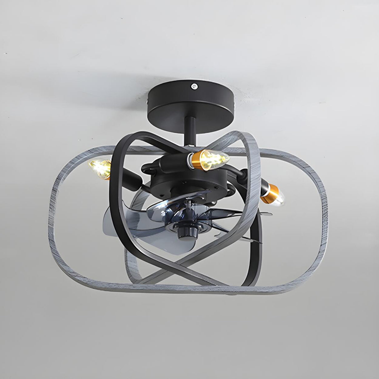 American Style Unique Black Cage Ceiling Fan With Light Image - 19