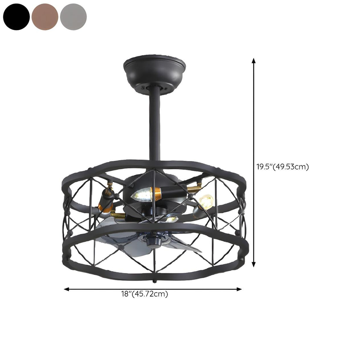 American Style Unique Black Cage Ceiling Fan With Light