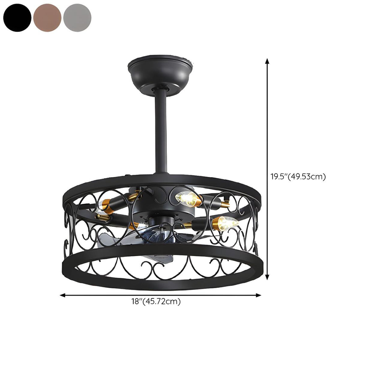 American Style Unique Black Cage Ceiling Fan With Light Image - 22