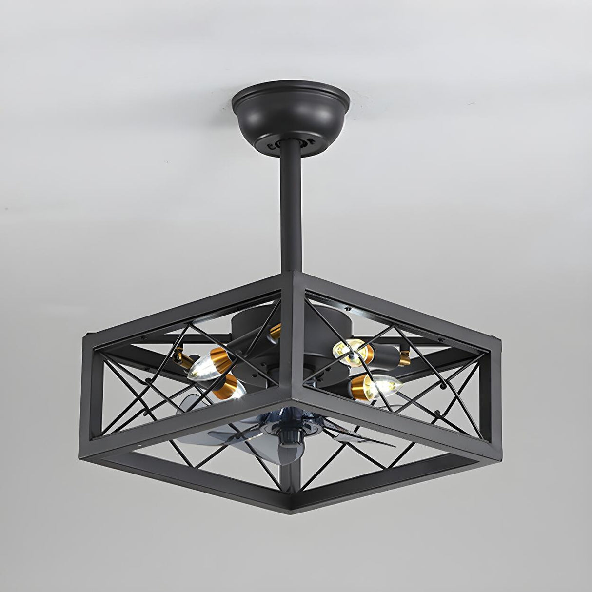 American Style Unique Black Cage Ceiling Fan With Light Image - 7