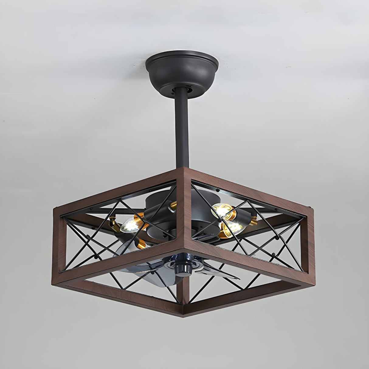 American Style Unique Black Cage Ceiling Fan With Light Image - 9