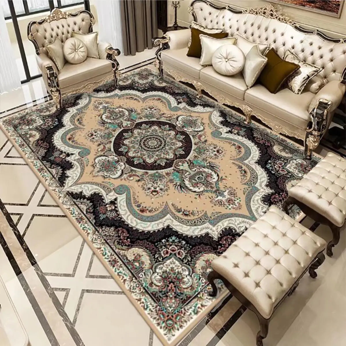 Anti-Slip Backing Bohemian Rectangular Area Rug Image - 1