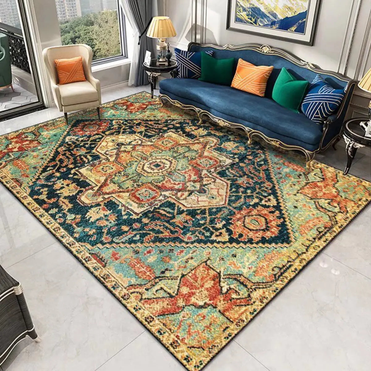Anti-Slip Backing Bohemian Rectangular Area Rug Image - 2