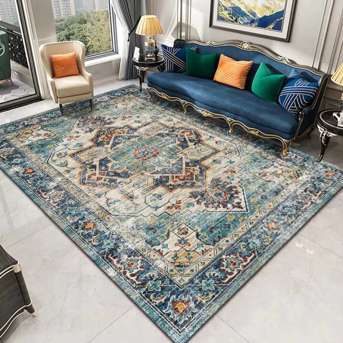 Anti-Slip Backing Bohemian Rectangular Area Rug Image - 7