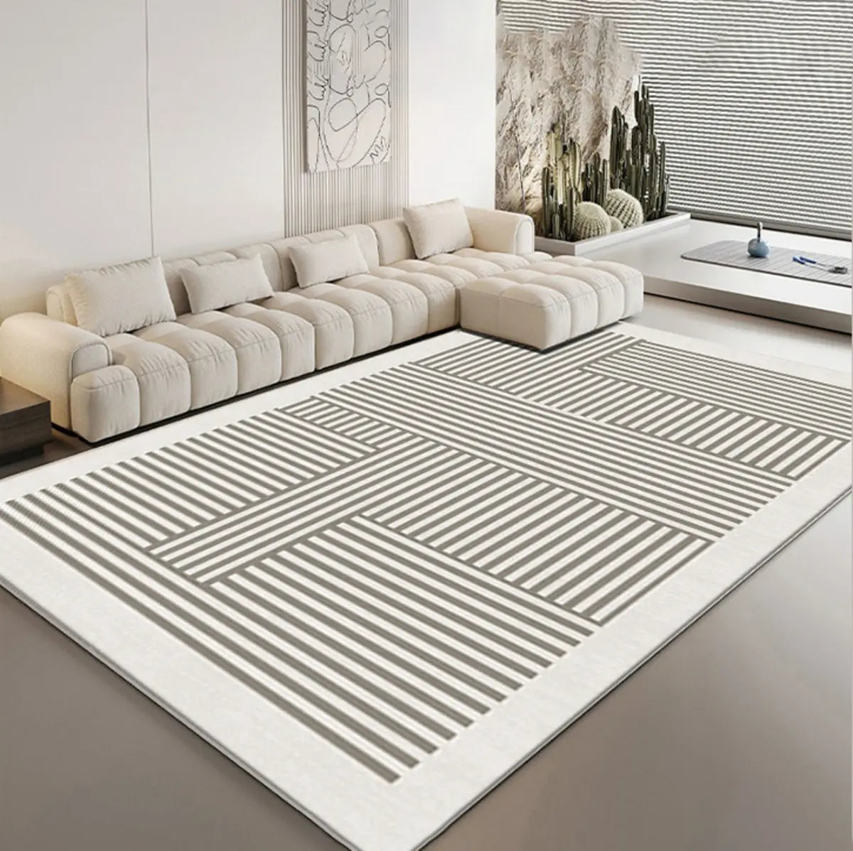 Anti-Slip Backing Modern Striped Polyester Area Rug Image - 1