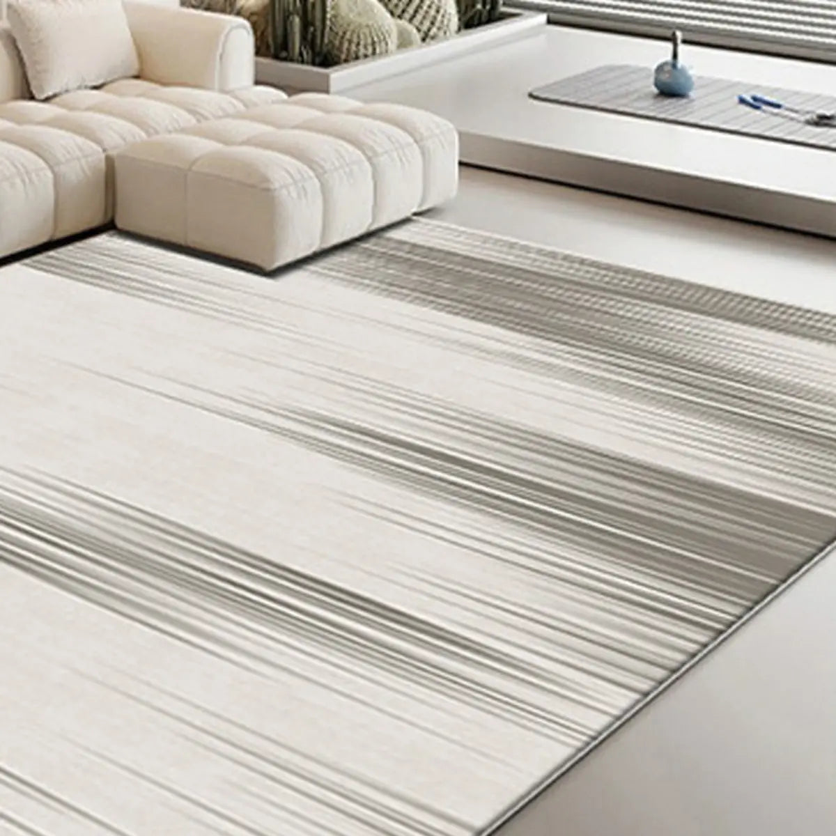 Anti-Slip Backing Modern Striped Polyester Area Rug Image - 10