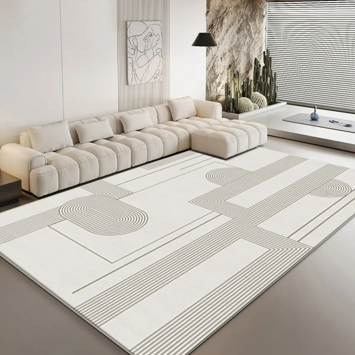 Anti-Slip Backing Modern Striped Polyester Area Rug Image - 2