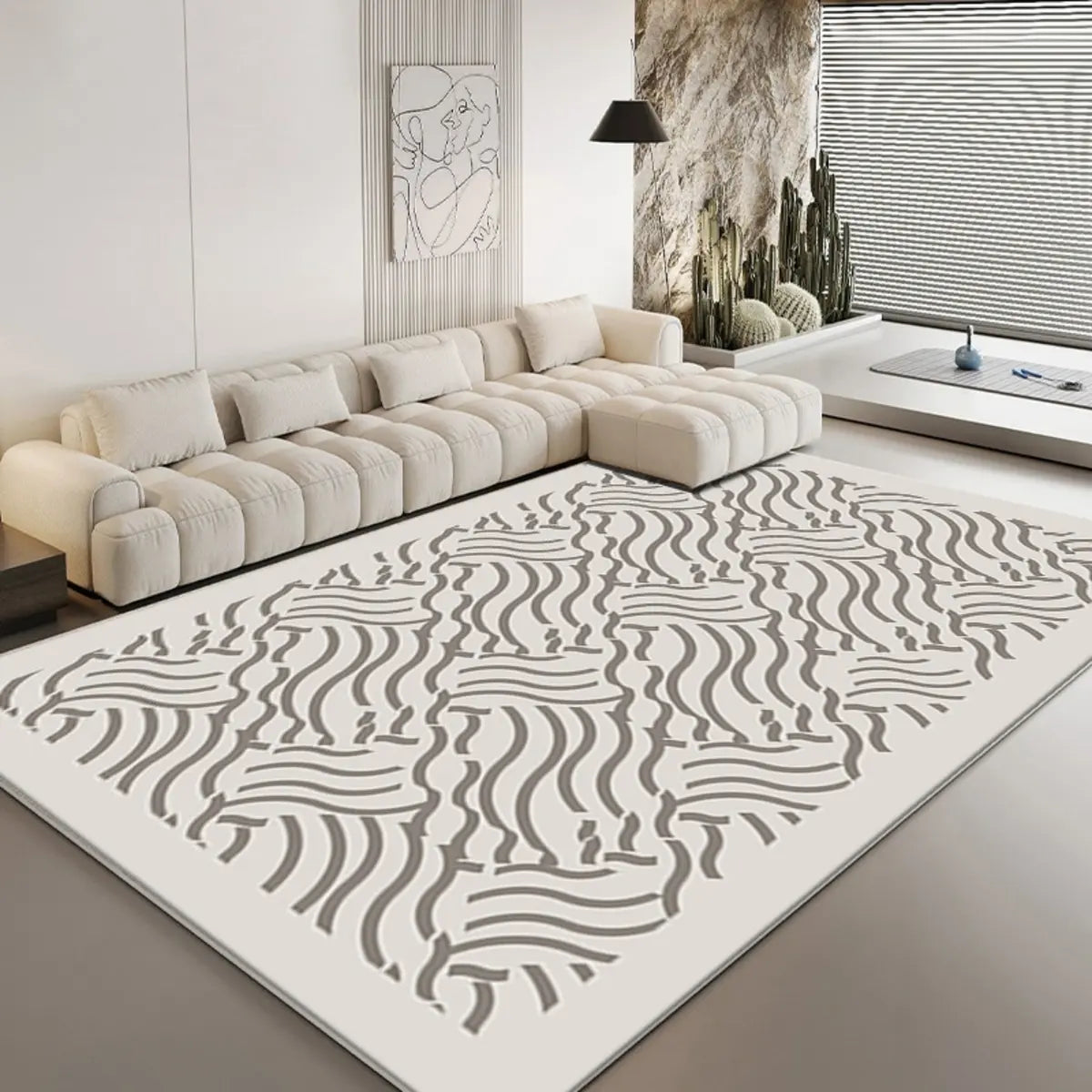 Anti-Slip Backing Modern Striped Polyester Area Rug Image - 4